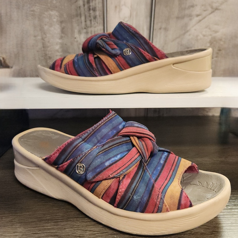 Bzees Smile Slip On Platform Sandal 8.5M Colorful Stripe Stretch Breathable Mesh